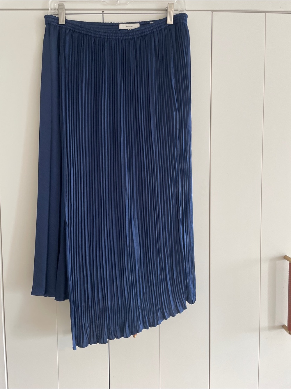 Vince Navy Pleated Asymmetric Midi Skirt